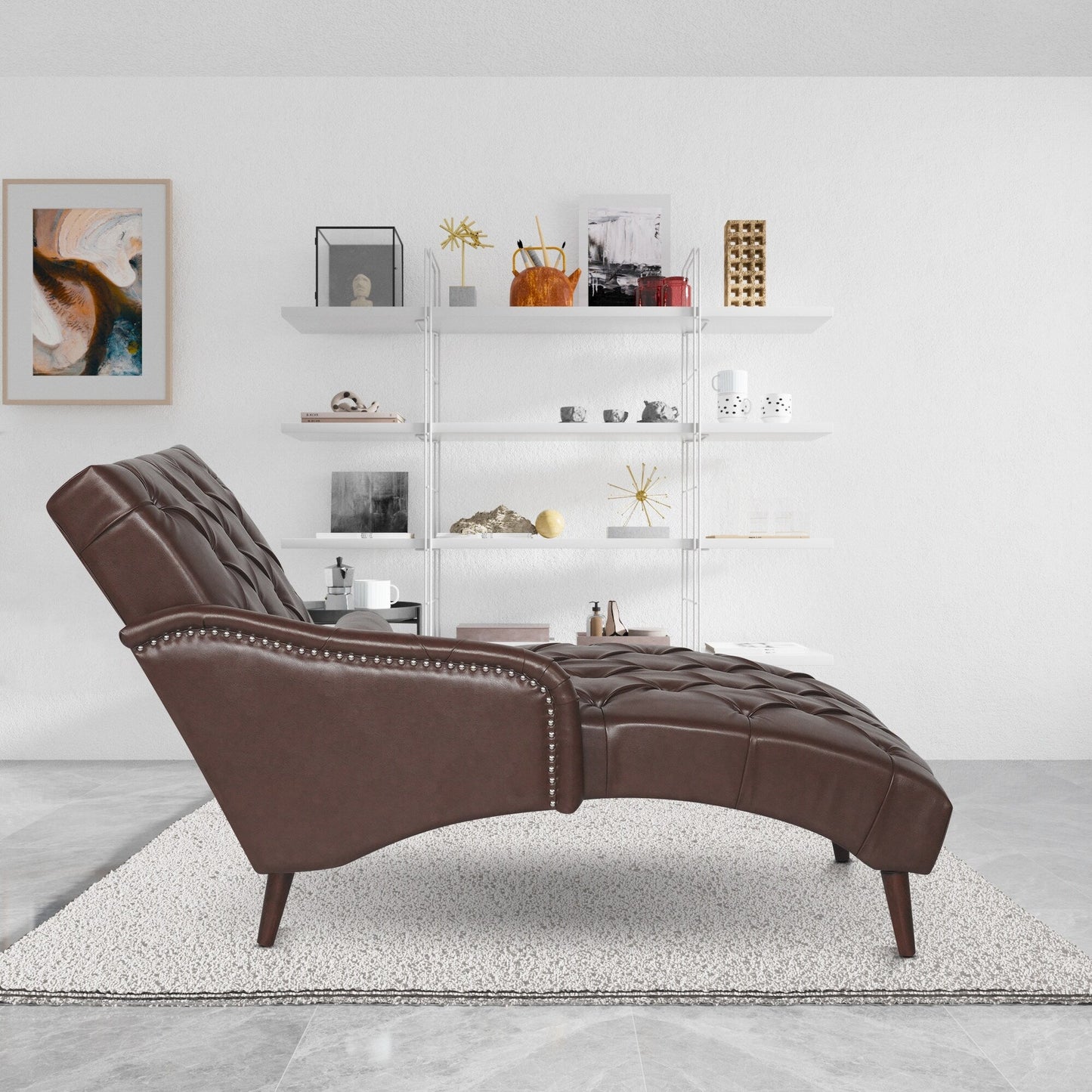 Chaise longue d'intérieur avec accoudoirs, fauteuil d'appoint moelleux, chaise longue rembourrée avec coussin et pieds en bois massif