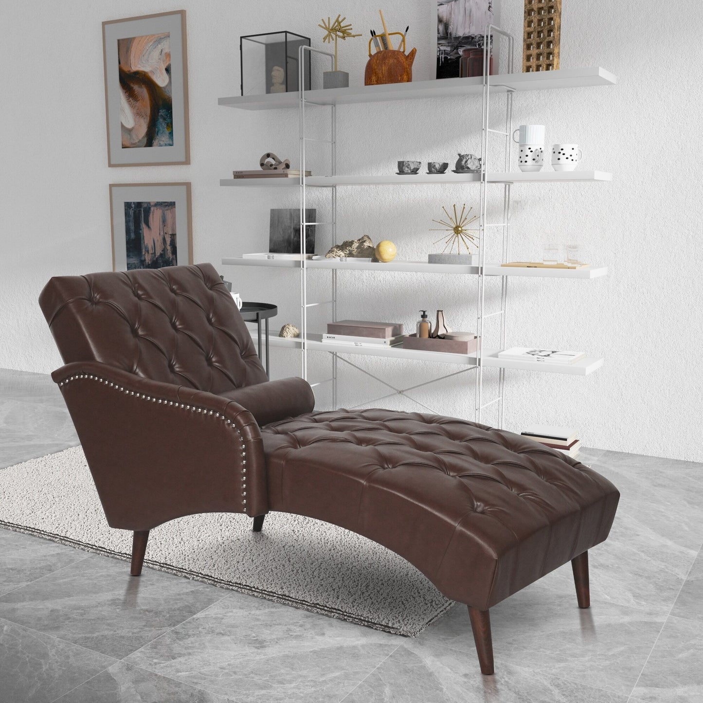 Chaise longue d'intérieur avec accoudoirs, fauteuil d'appoint moelleux, chaise longue rembourrée avec coussin et pieds en bois massif