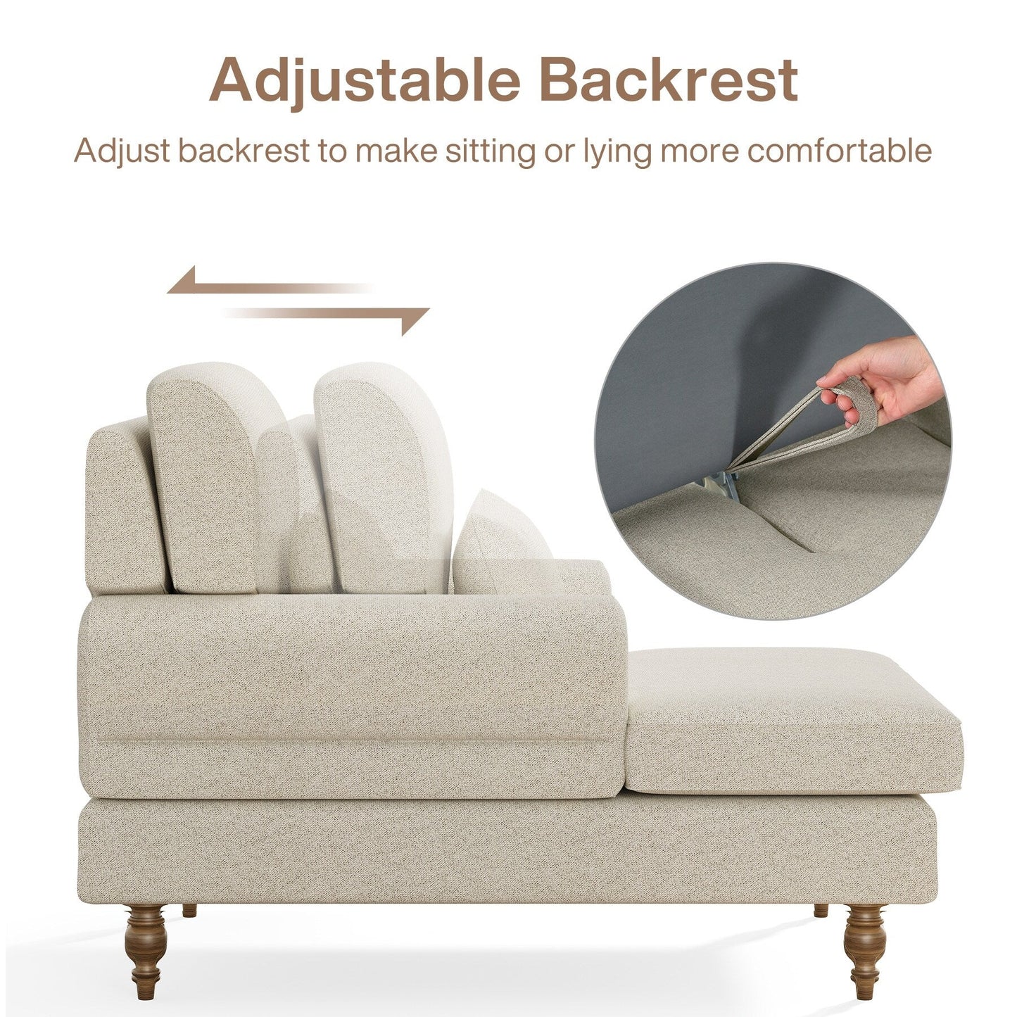 Chaise longue d'intérieur moderne et confortable avec dossier réglable