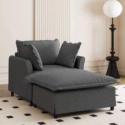 Chaise longue, canapé-lit simple en chenille avec assise large, fauteuil-lit rembourré avec pouf amovible, ensemble de canapé de lecture