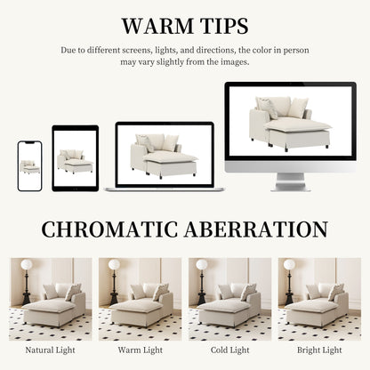 Chaise longue, canapé-lit simple en chenille avec assise large, fauteuil-lit rembourré avec pouf amovible, ensemble de canapé de lecture