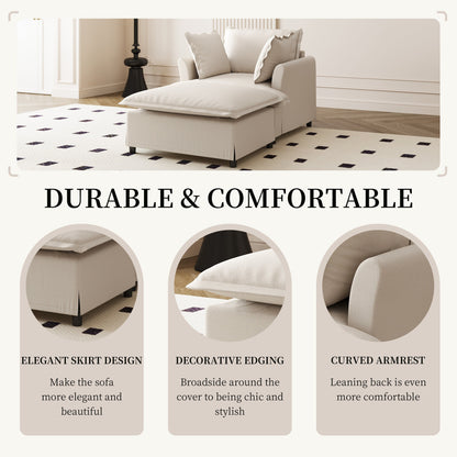 Chaise longue, canapé-lit simple en chenille avec assise large, fauteuil-lit rembourré avec pouf amovible, ensemble de canapé de lecture