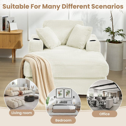 Canapé en velours côtelé de style chaise longue avec porte-gobelets et 3 coussins de dossier « Design de salon inclinable »