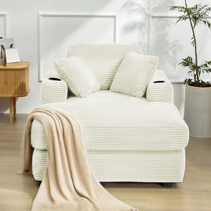 Canapé en velours côtelé de style chaise longue avec porte-gobelets et 3 coussins de dossier « Design de salon inclinable »