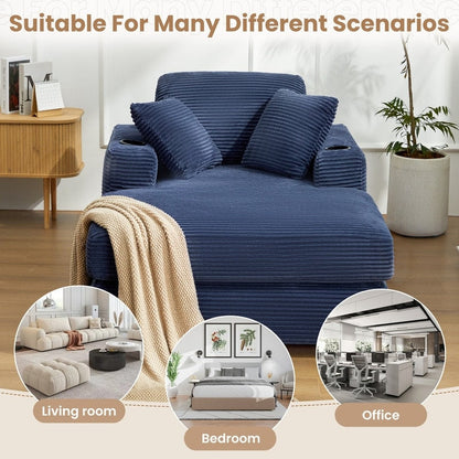 Canapé en velours côtelé de style chaise longue avec porte-gobelets et 3 coussins de dossier « Design de salon inclinable »