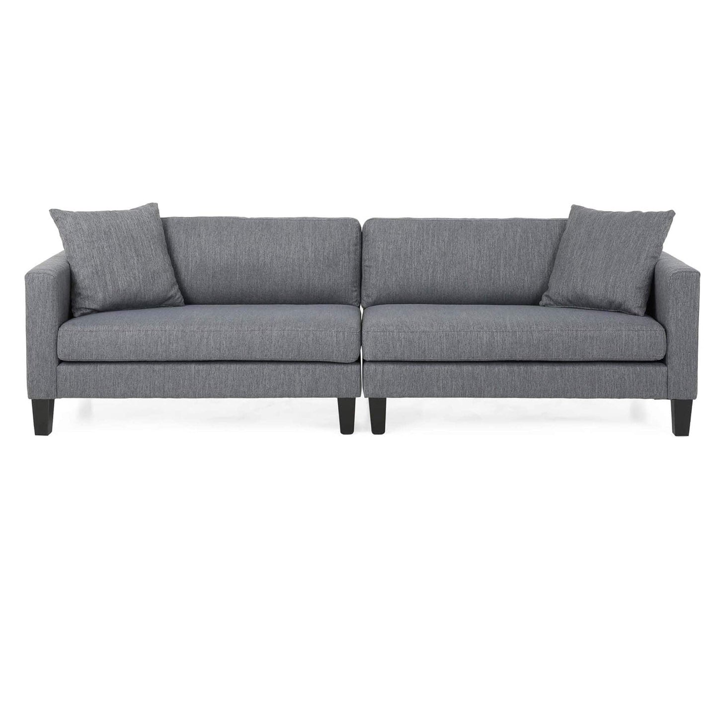 Canapé 3 places anthracite avec pieds en bois et deux coussins