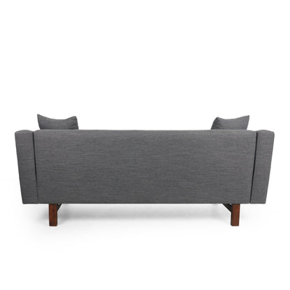 Canapé 3 places capitonné à boutons anthracite avec pieds et coussins en bois