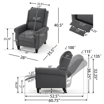 Fauteuil inclinable à dossier relevable en tissu anthracite (facile d'entretien)