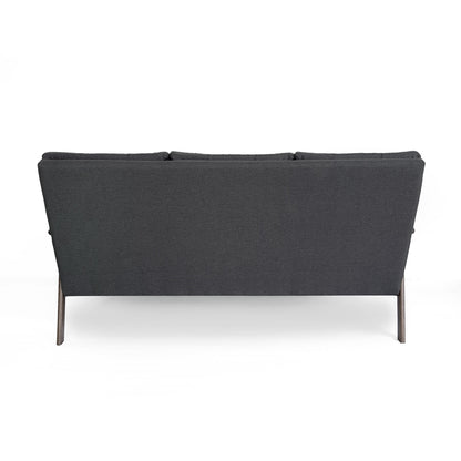 Canapé 3 places gris anthracite style Mid-Century avec capitonnage à boutons et pieds en bois d'hévéa pour le salon