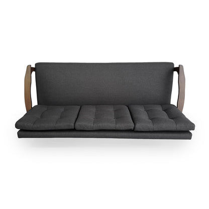 Canapé 3 places capitonné gris anthracite style Mid-Century avec pieds en bois d'hévéa