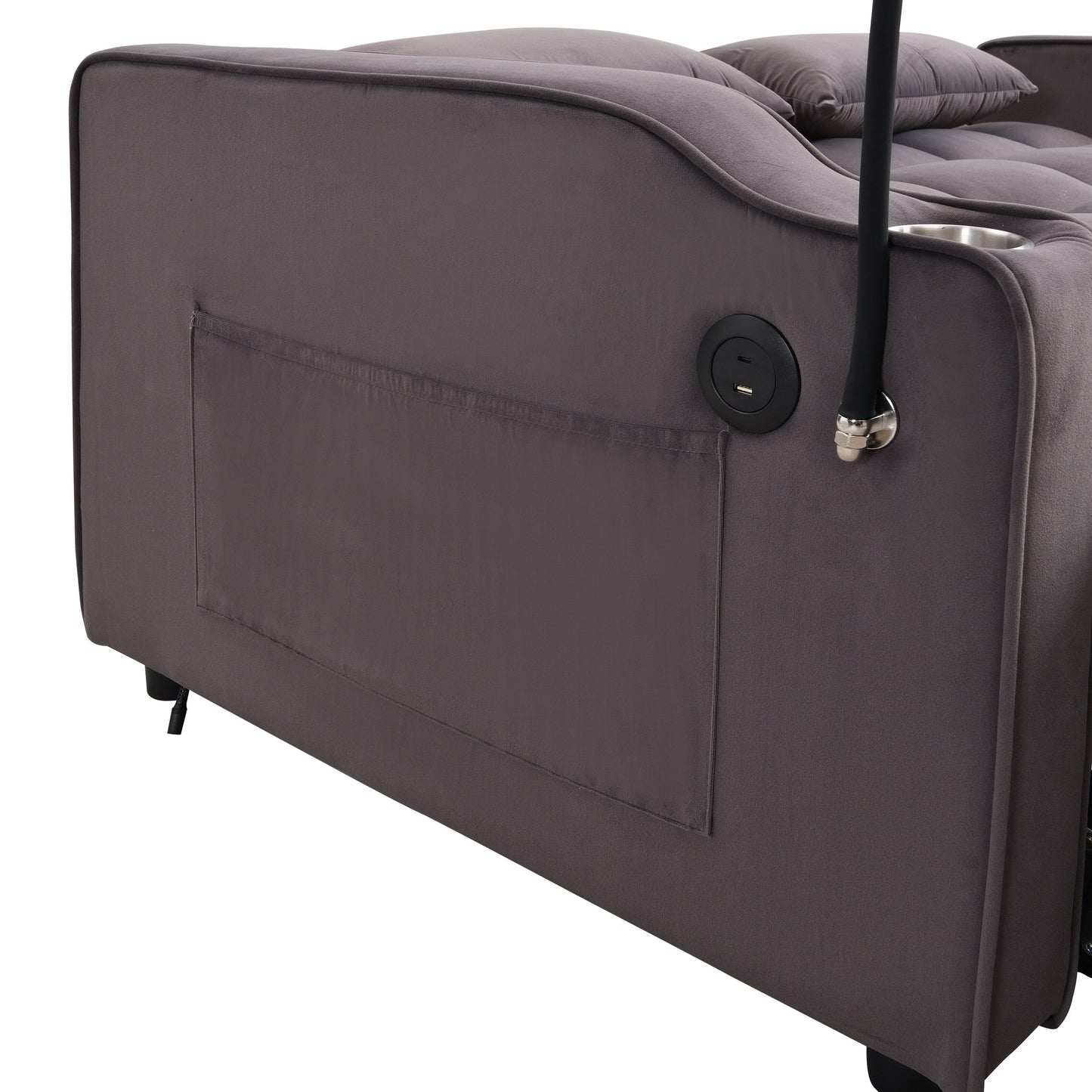 Canapé-lit convertible 3 en 1 en velours gris anthracite avec dossier inclinable réglable et coussins décoratifs