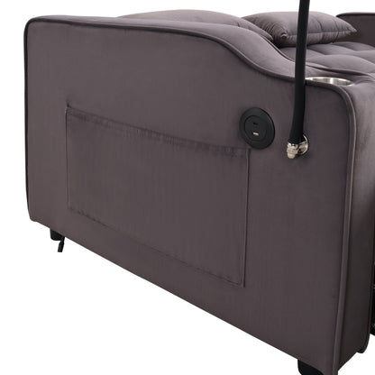 Canapé-lit convertible 3 en 1 en velours gris anthracite avec dossier inclinable réglable et coussins décoratifs