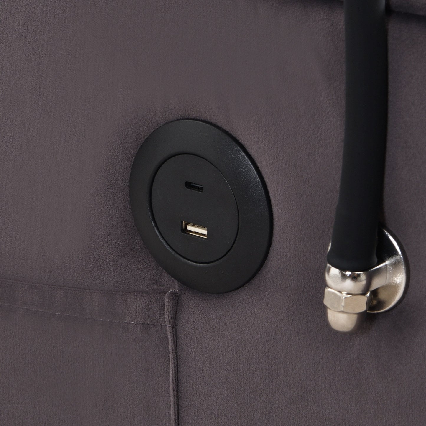 Canapé-lit gigogne en velours gris anthracite, convertible, dossier réglable, chargement USB, montage facile