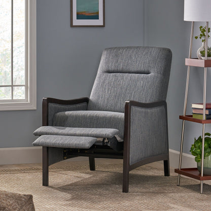 Fauteuil inclinable rembourré de style Mid-Century, couleur anthracite, avec repose-pieds et cadre en bois de bouleau