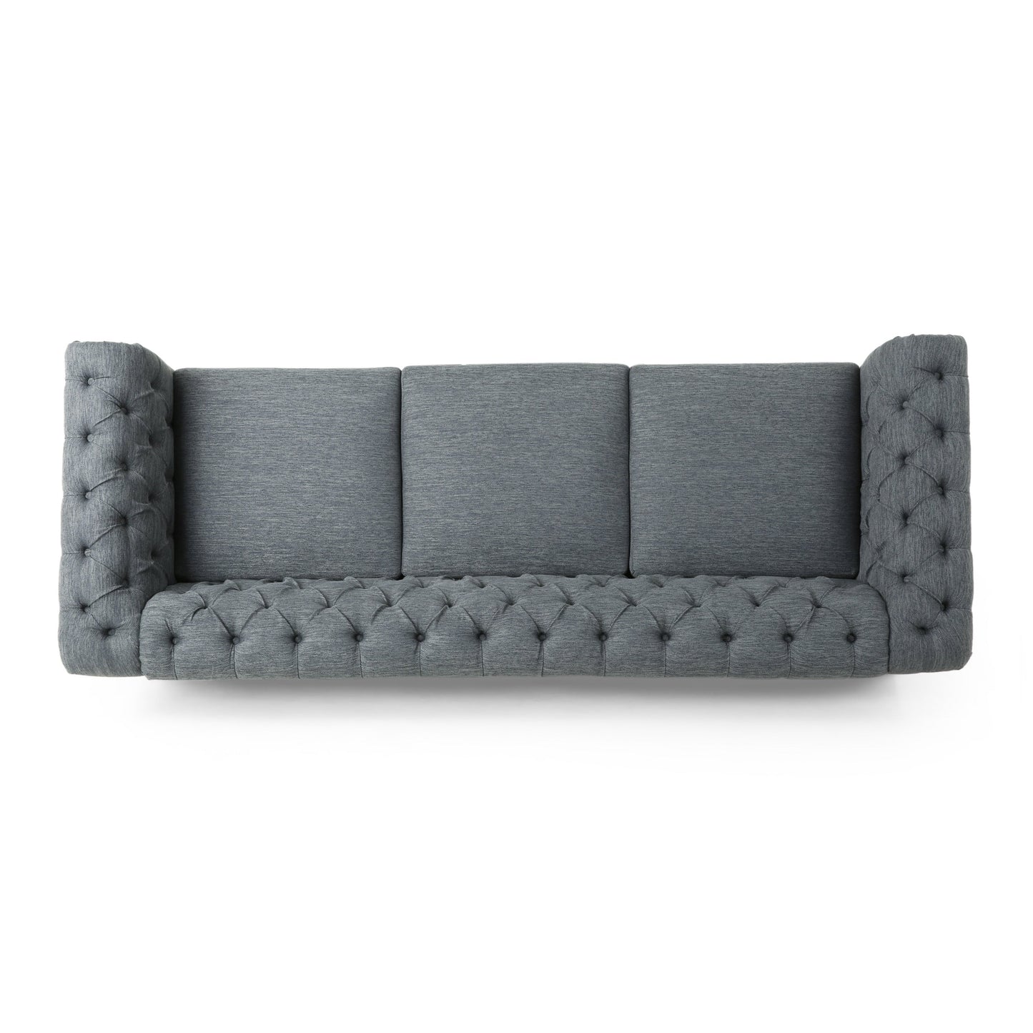 Canapé Chesterfield 3 places capitonné de style rétro anthracite avec pieds en bois pour le salon