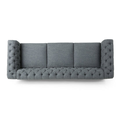 Canapé Chesterfield 3 places capitonné de style rétro anthracite avec pieds en bois pour le salon