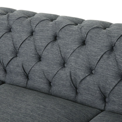 Canapé Chesterfield 3 places capitonné de style rétro anthracite avec pieds en bois pour le salon