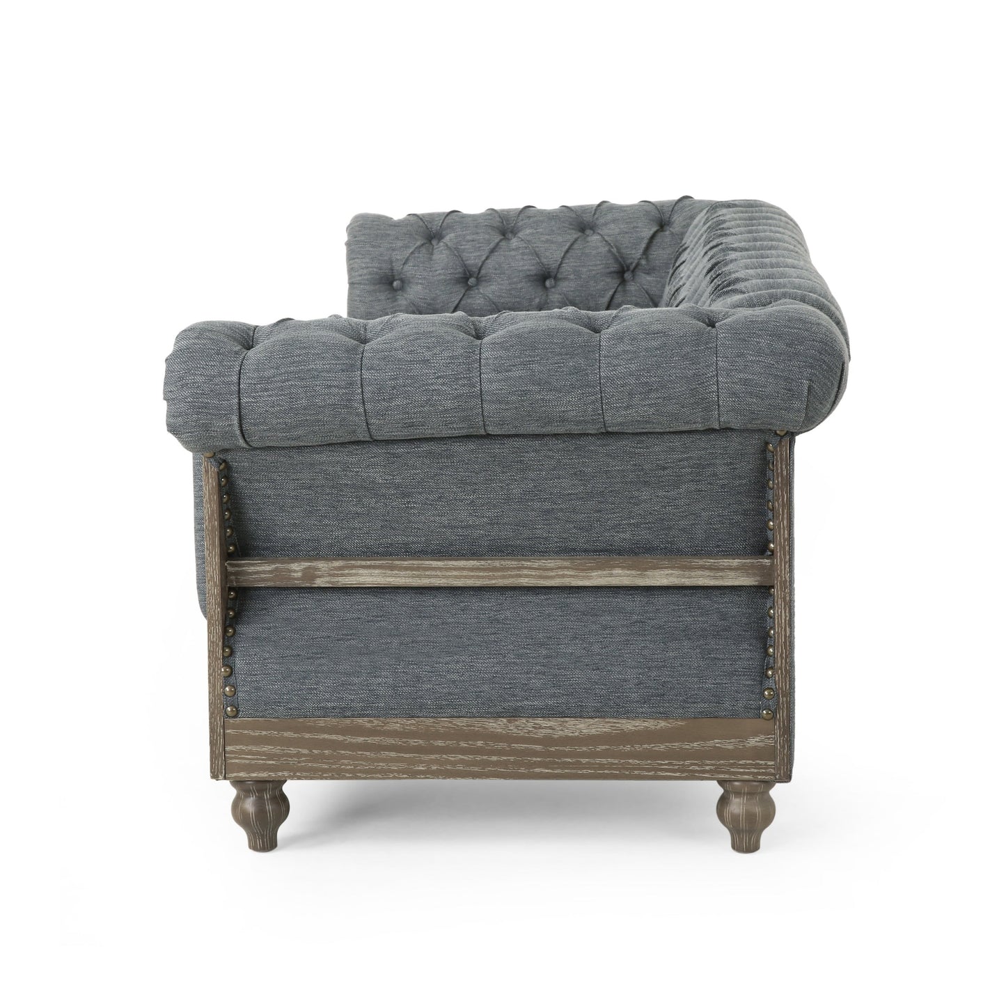 Canapé Chesterfield 3 places capitonné de style rétro anthracite avec pieds en bois pour le salon