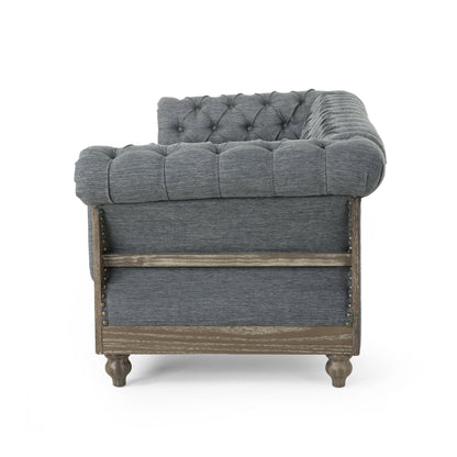 Canapé Chesterfield 3 places capitonné de style rétro anthracite avec pieds en bois pour le salon