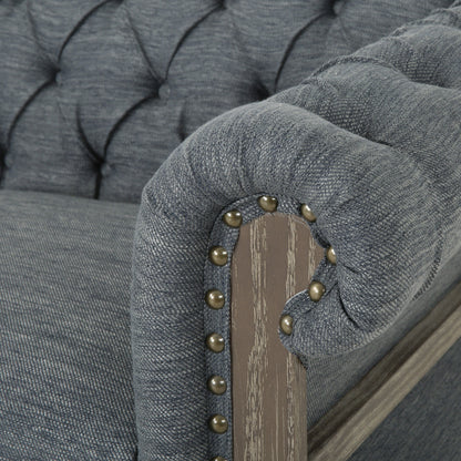 Canapé Chesterfield 3 places capitonné de style rétro anthracite avec pieds en bois pour le salon