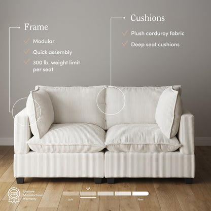 Canapé modulaire rembourré Chelsea Modern Cloud avec assise profonde et coussins moelleux