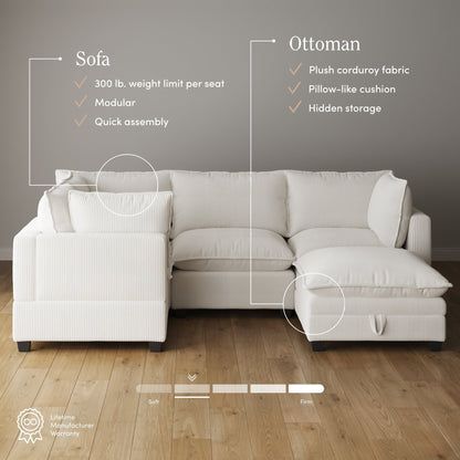 Canapé modulaire rembourré Chelsea Modern Cloud avec assise profonde et coussins moelleux