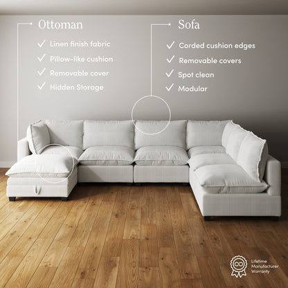 Canapé modulaire rembourré Chelsea Modern Cloud avec assise profonde et coussins moelleux