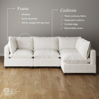 Canapé modulaire rembourré Chelsea Modern Cloud avec assise profonde et coussins moelleux