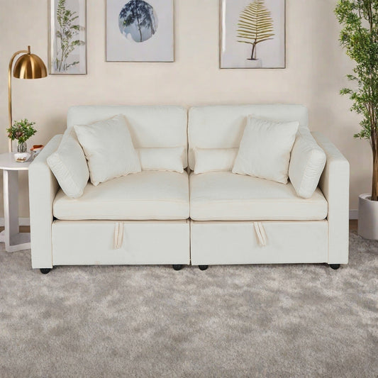 Canapé 2 places en chenille avec pieds en bois massif et pieds en quincaillerie antirouille