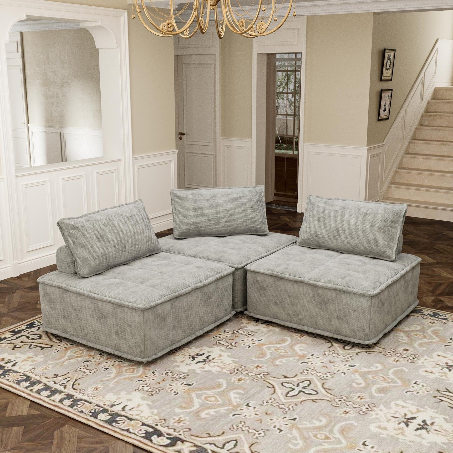 Ensemble de canapé modulaire 3 pièces en chenille