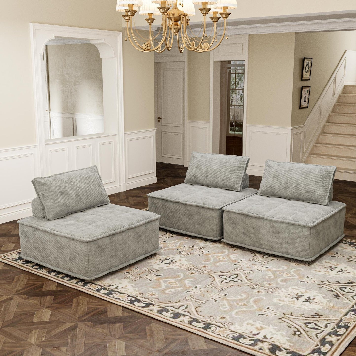 Ensemble de canapé modulaire 3 pièces en chenille