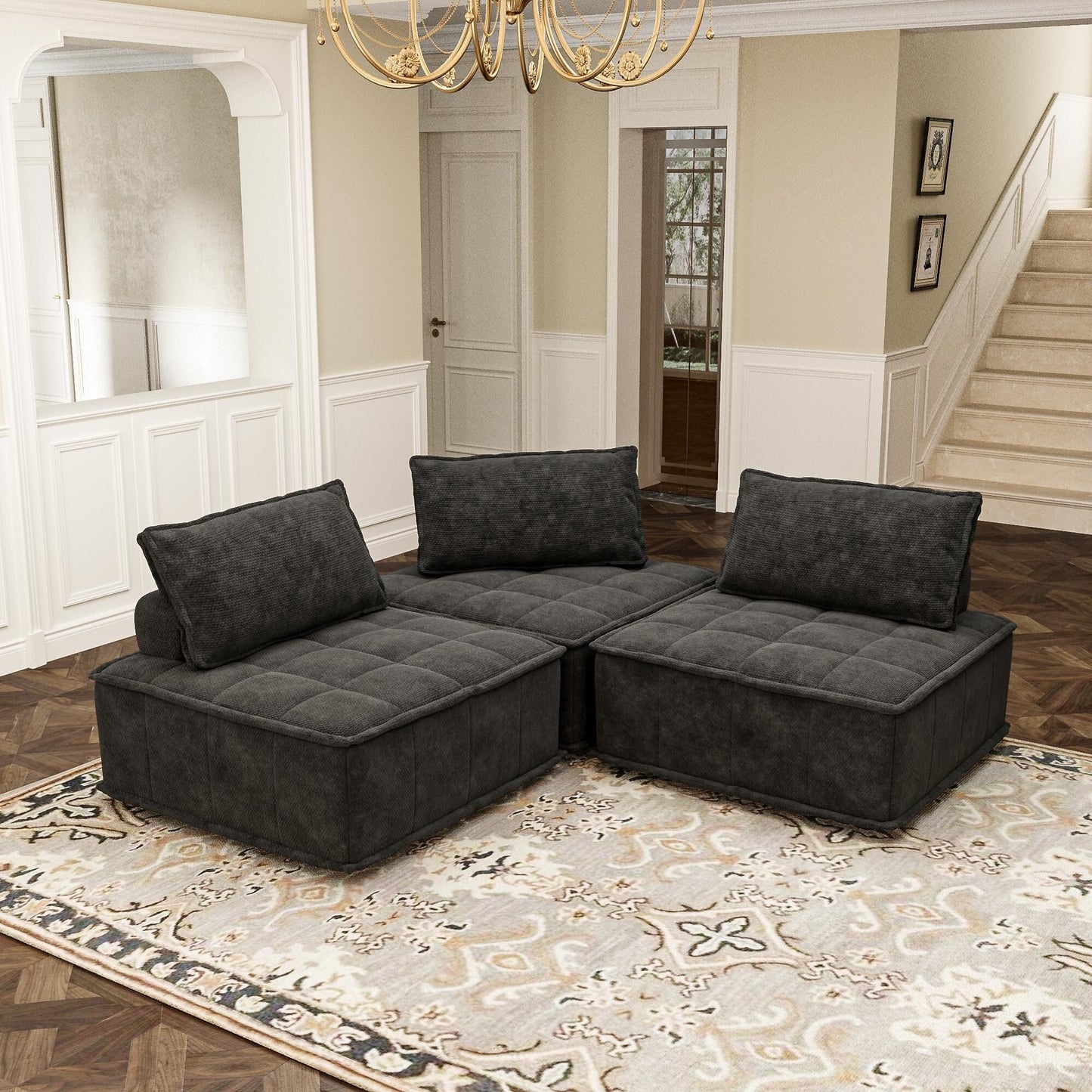 Ensemble de canapé modulaire 3 pièces en chenille