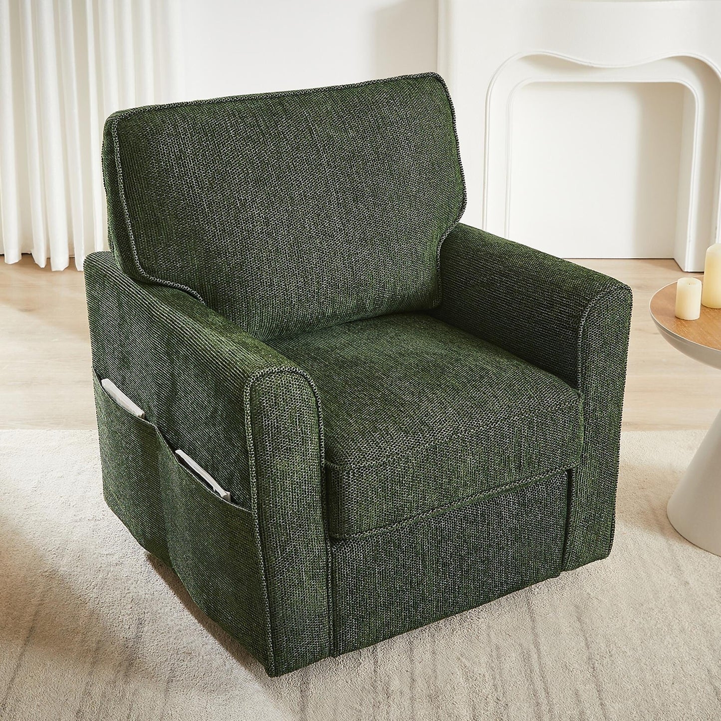 Fauteuil pivotant à 360° en chenille, fauteuil moderne avec poches latérales, fauteuil pivotant, fauteuil inclinable ergonomique pour chambre à coucher