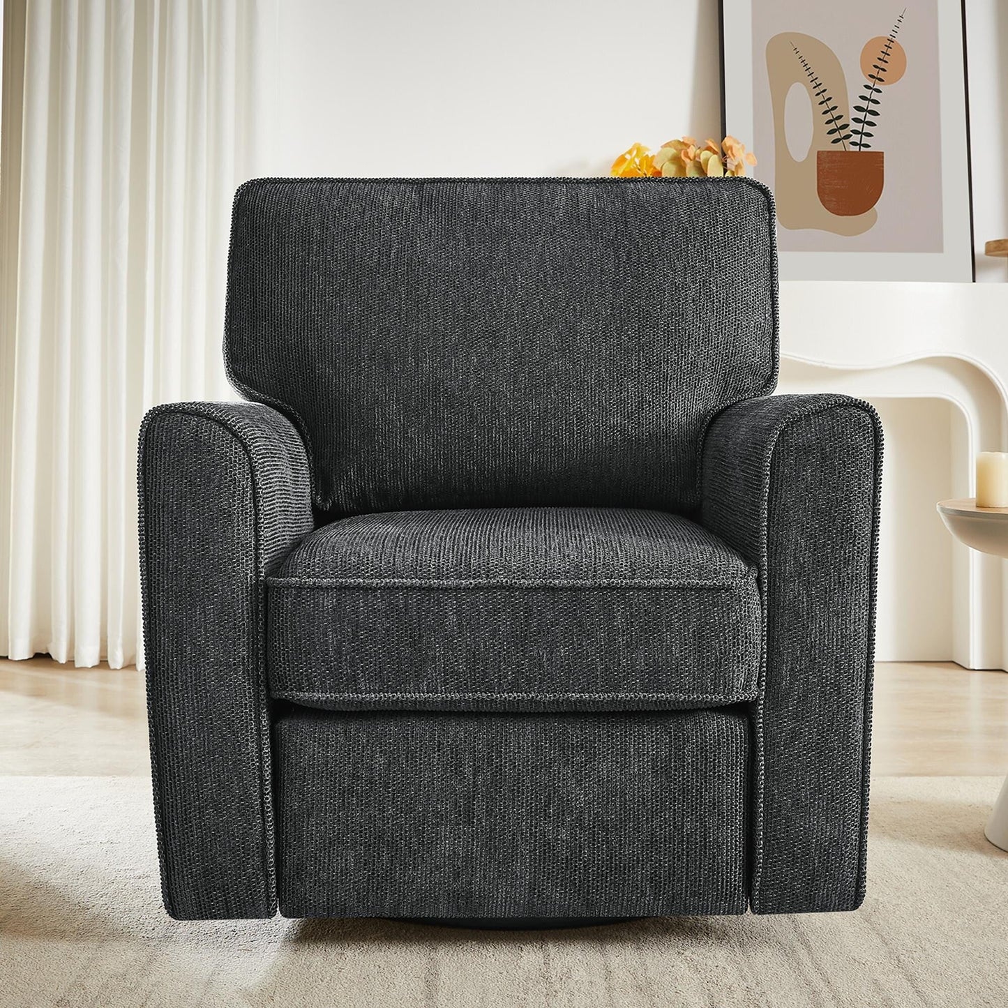 Fauteuil pivotant à 360° en chenille, fauteuil moderne avec poches latérales, fauteuil pivotant, fauteuil inclinable ergonomique pour chambre à coucher