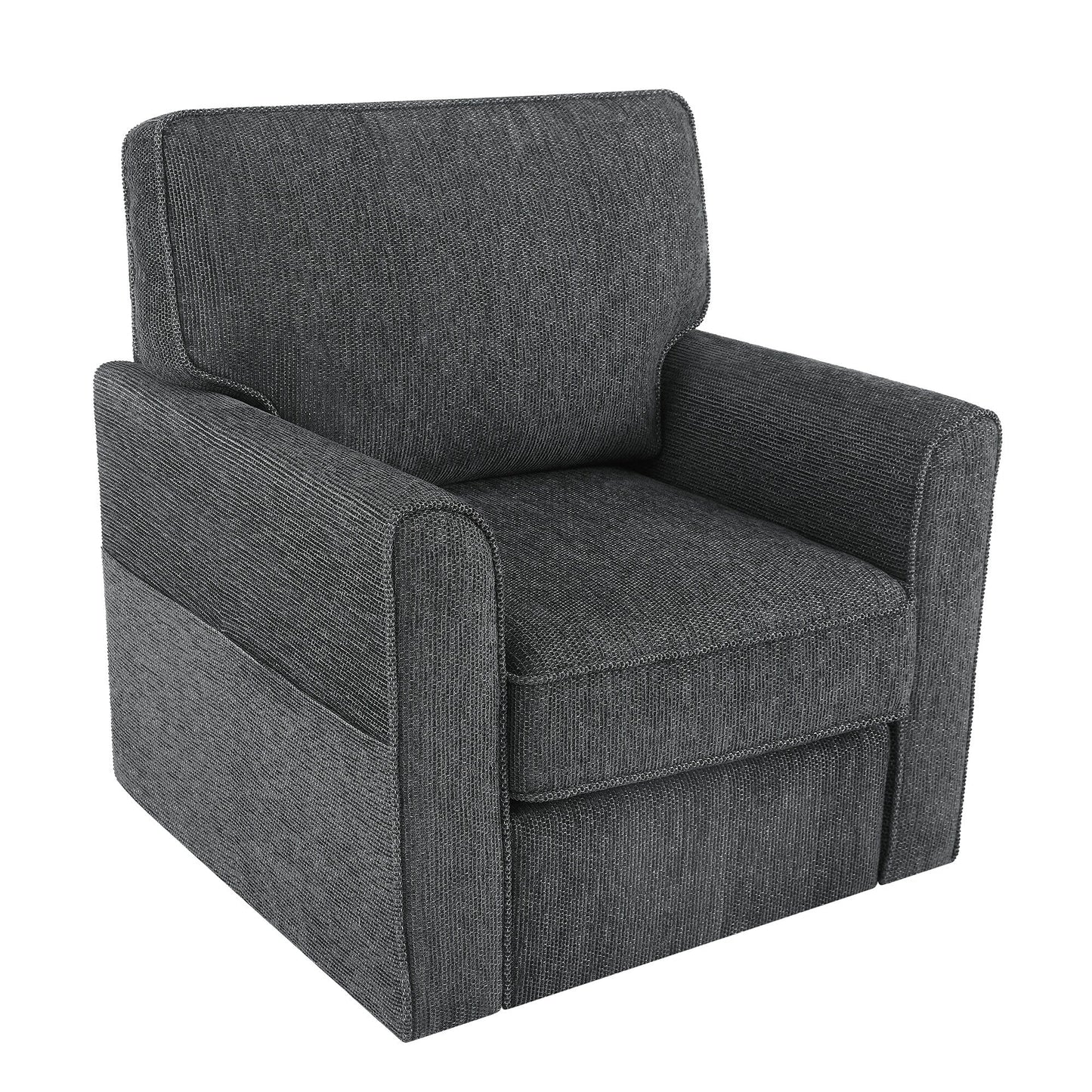 Fauteuil pivotant à 360° en chenille, fauteuil moderne avec poches latérales, fauteuil pivotant, fauteuil inclinable ergonomique pour chambre à coucher