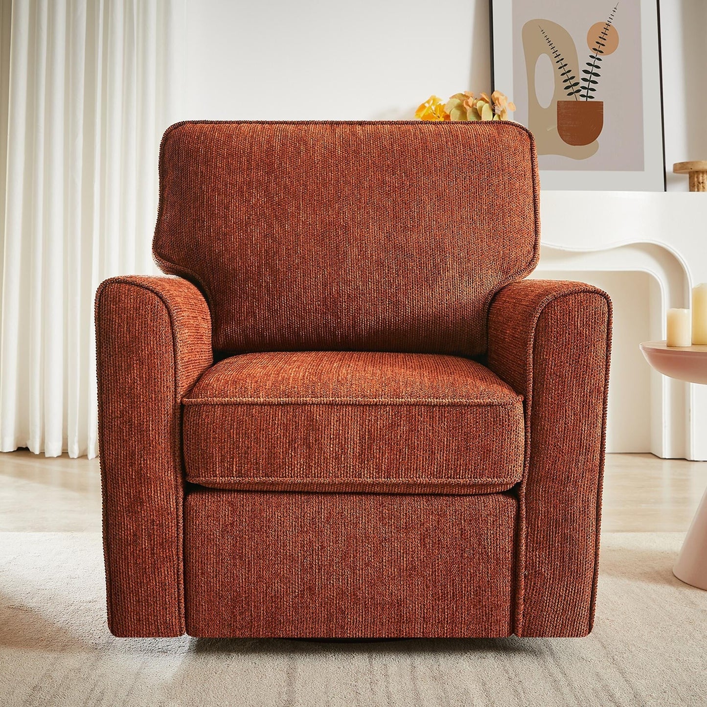 Fauteuil pivotant à 360° en chenille, fauteuil moderne avec poches latérales, fauteuil pivotant, fauteuil inclinable ergonomique pour chambre à coucher