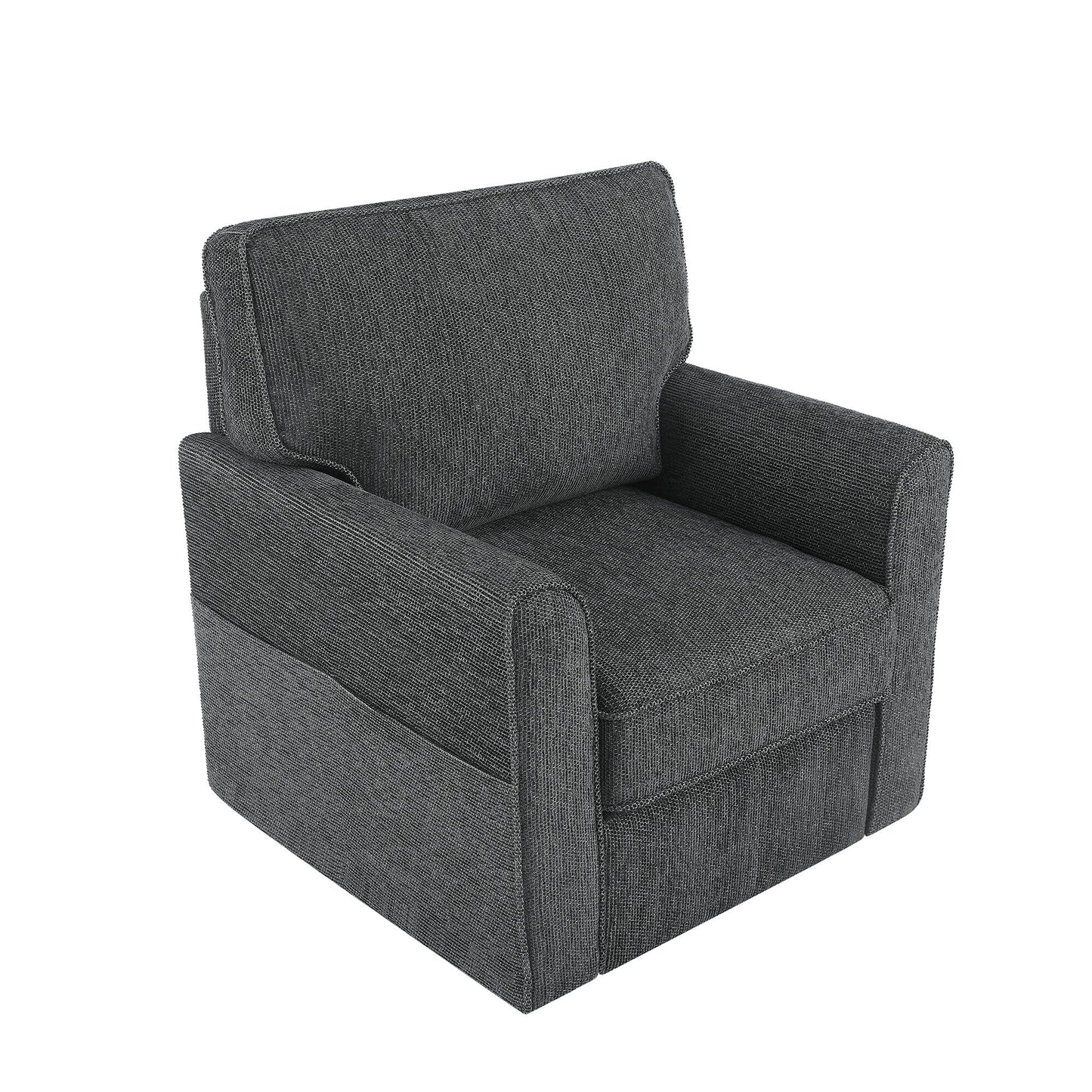 Fauteuil pivotant à 360° en chenille, fauteuil moderne avec poches latérales, fauteuil pivotant, fauteuil inclinable ergonomique pour chambre à coucher