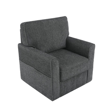 Fauteuil pivotant à 360° en chenille, fauteuil moderne avec poches latérales, fauteuil pivotant, fauteuil inclinable ergonomique pour chambre à coucher