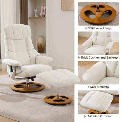 Fauteuil inclinable de massage pivotant à 360° en chenille avec pouf, massage et siège chauffant