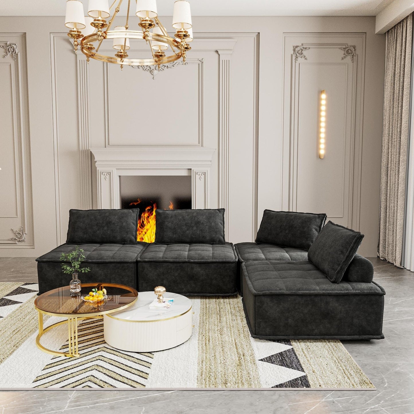 Ensemble de canapés modulaires 4 pièces en chenille