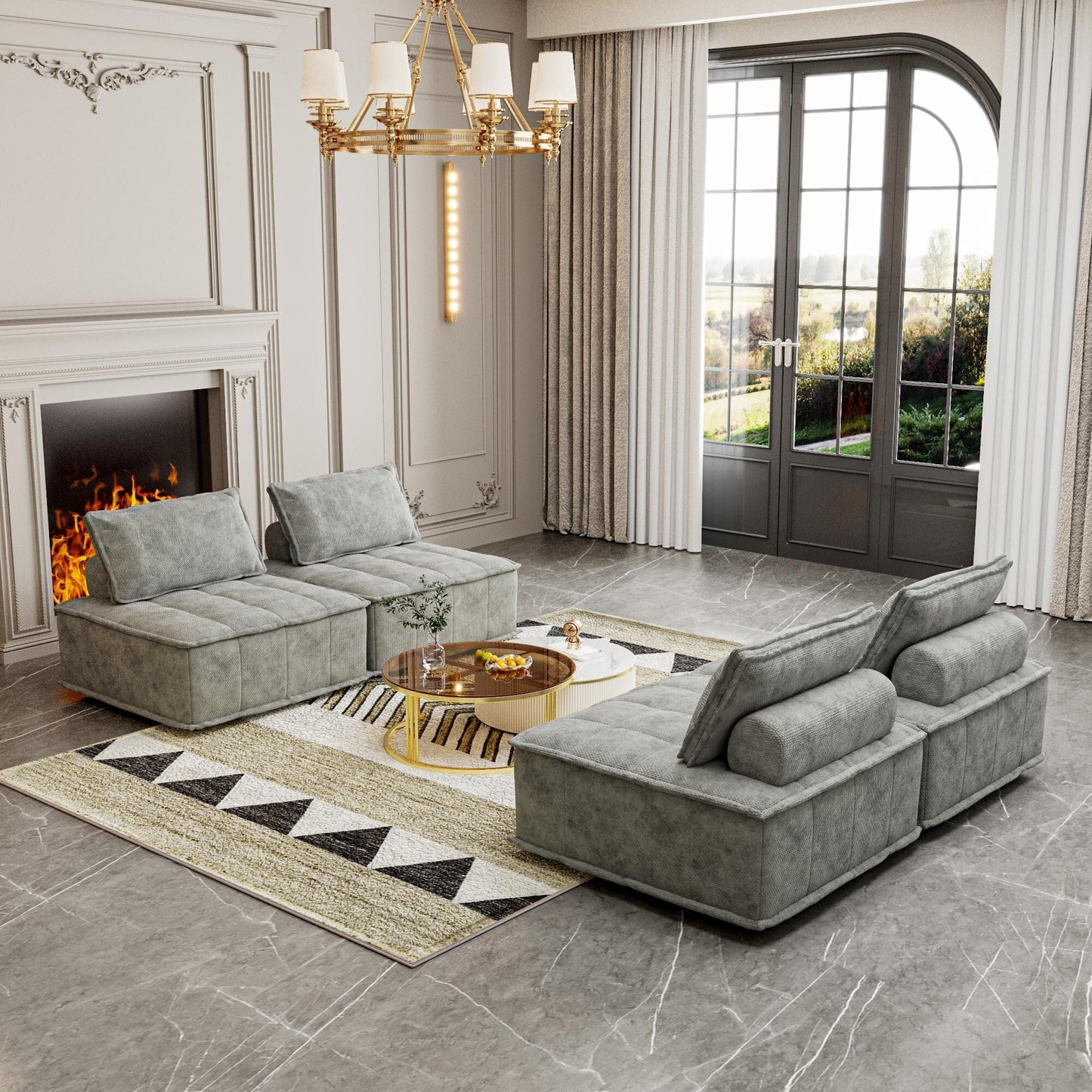 Ensemble de canapés modulaires 4 pièces en chenille