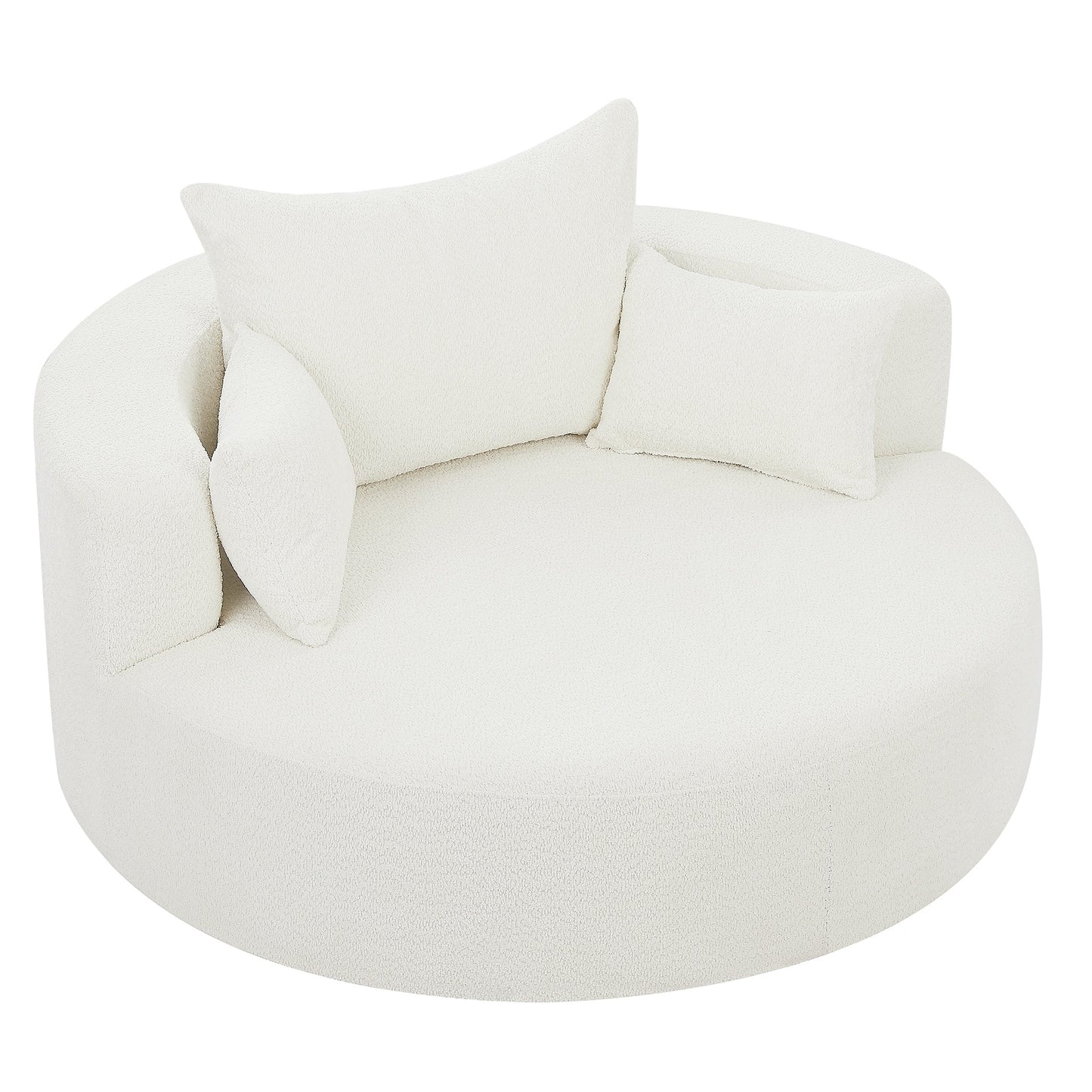 Fauteuil d'appoint en chenille, fauteuil rond avec base pivotante à 360 degrés et 3 coussins amovibles