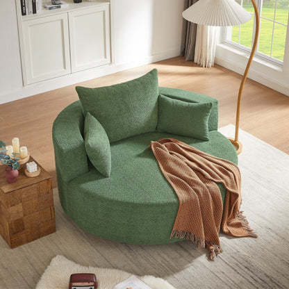 Fauteuil d'appoint en chenille, fauteuil rond avec base pivotante à 360 degrés et 3 coussins amovibles