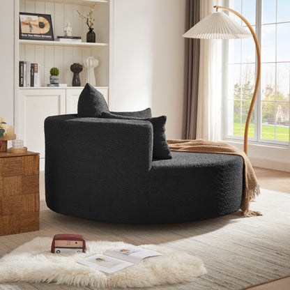 Fauteuil d'appoint en chenille, fauteuil rond avec base pivotante à 360 degrés et 3 coussins amovibles