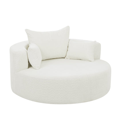 Fauteuil d'appoint en chenille, fauteuil rond avec base pivotante à 360 degrés et 3 coussins amovibles
