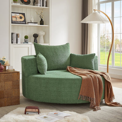 Fauteuil d'appoint en chenille, fauteuil rond avec base pivotante à 360 degrés et 3 coussins amovibles