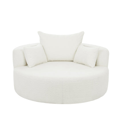 Fauteuil d'appoint en chenille, fauteuil rond avec base pivotante à 360 degrés et 3 coussins amovibles