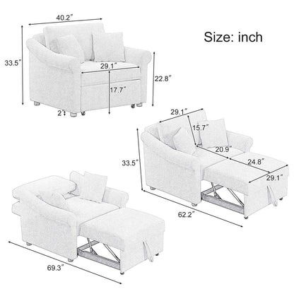 Fauteuil convertible en chenille avec dossier réglable, 3 en 1, transformable en lit, lit simple pour salon