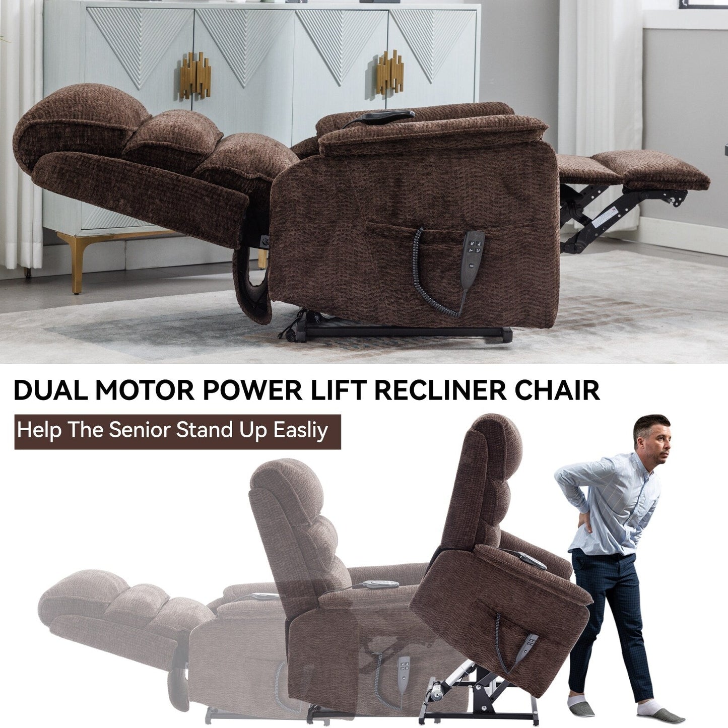 Fauteuil inclinable électrique Chenille à double moteur avec télécommande électrique, massage thermique et mécanisme de mouvement robuste