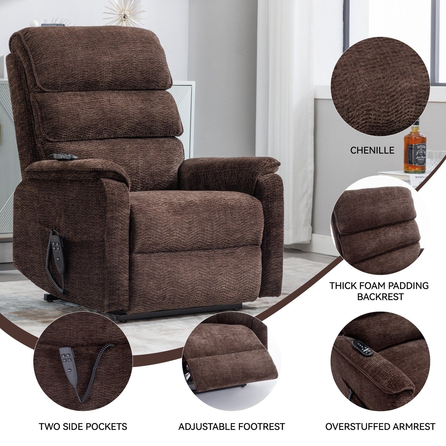 Fauteuil inclinable électrique Chenille à double moteur avec télécommande électrique, massage thermique et mécanisme de mouvement robuste